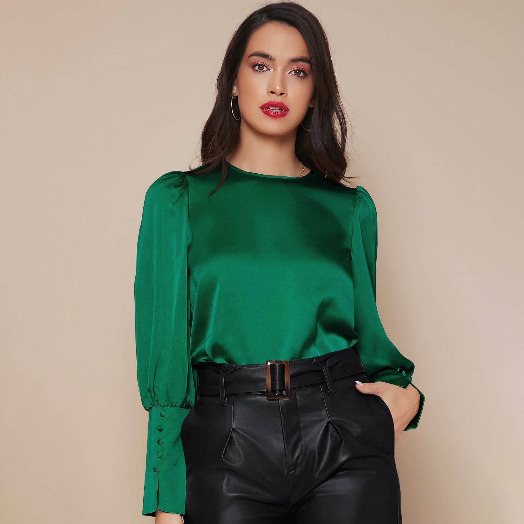 Chemise Satin à Manches Longues pour Femme - Emilia Lane