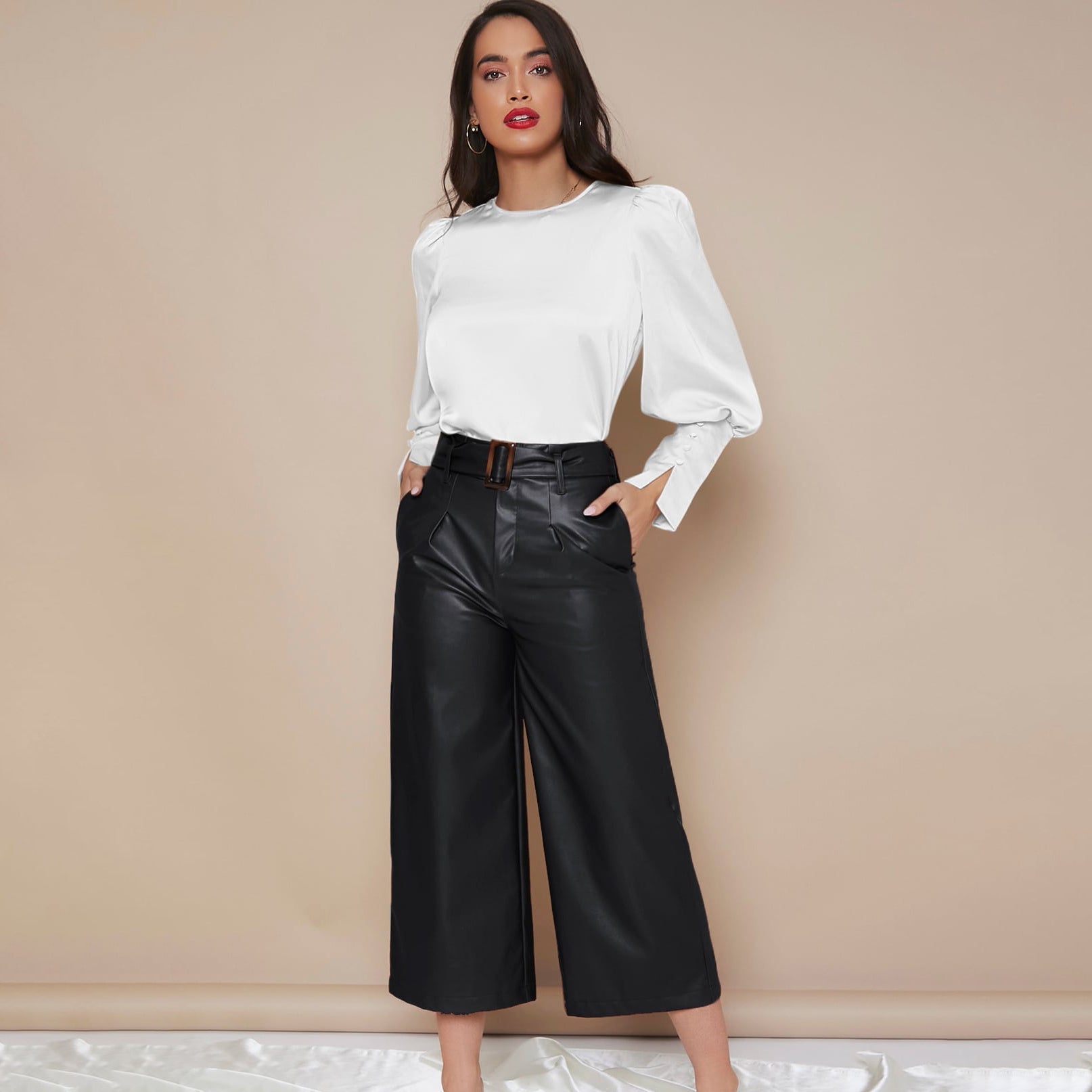 Chemise Satin à Manches Longues pour Femme - Emilia Lane