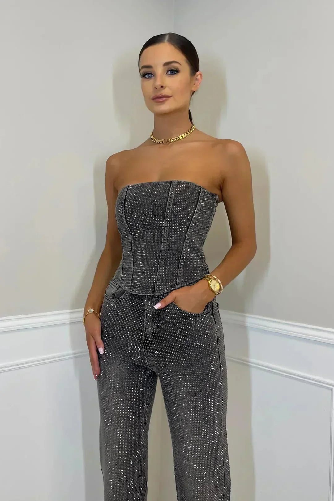 Combinaison bustier sans bretelles à jambes larges pour femmes - Emilia Lane