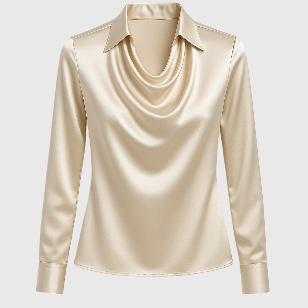 Camicia in raso classica con scollo drappeggiato da donna | Ideale per l'ufficio