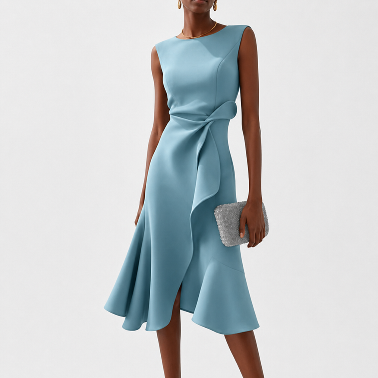 Vestito midi senza maniche con dettaglio drappeggiato da donna | Ideale per le uscite