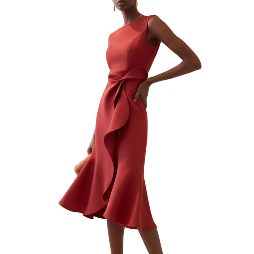 Vestito midi senza maniche con dettaglio drappeggiato da donna | Ideale per le uscite