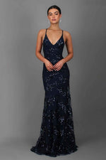 Abito lungo con paillettes, spalline e scollo a V da donna | Ideale per le uscite
