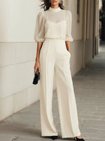 Completo Tre Pezzi con Blusa Trasparente e Pantaloni Larghi da Donna | Ideale per Banchetti