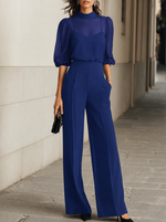 Completo Tre Pezzi con Blusa Trasparente e Pantaloni Larghi da Donna | Ideale per Banchetti