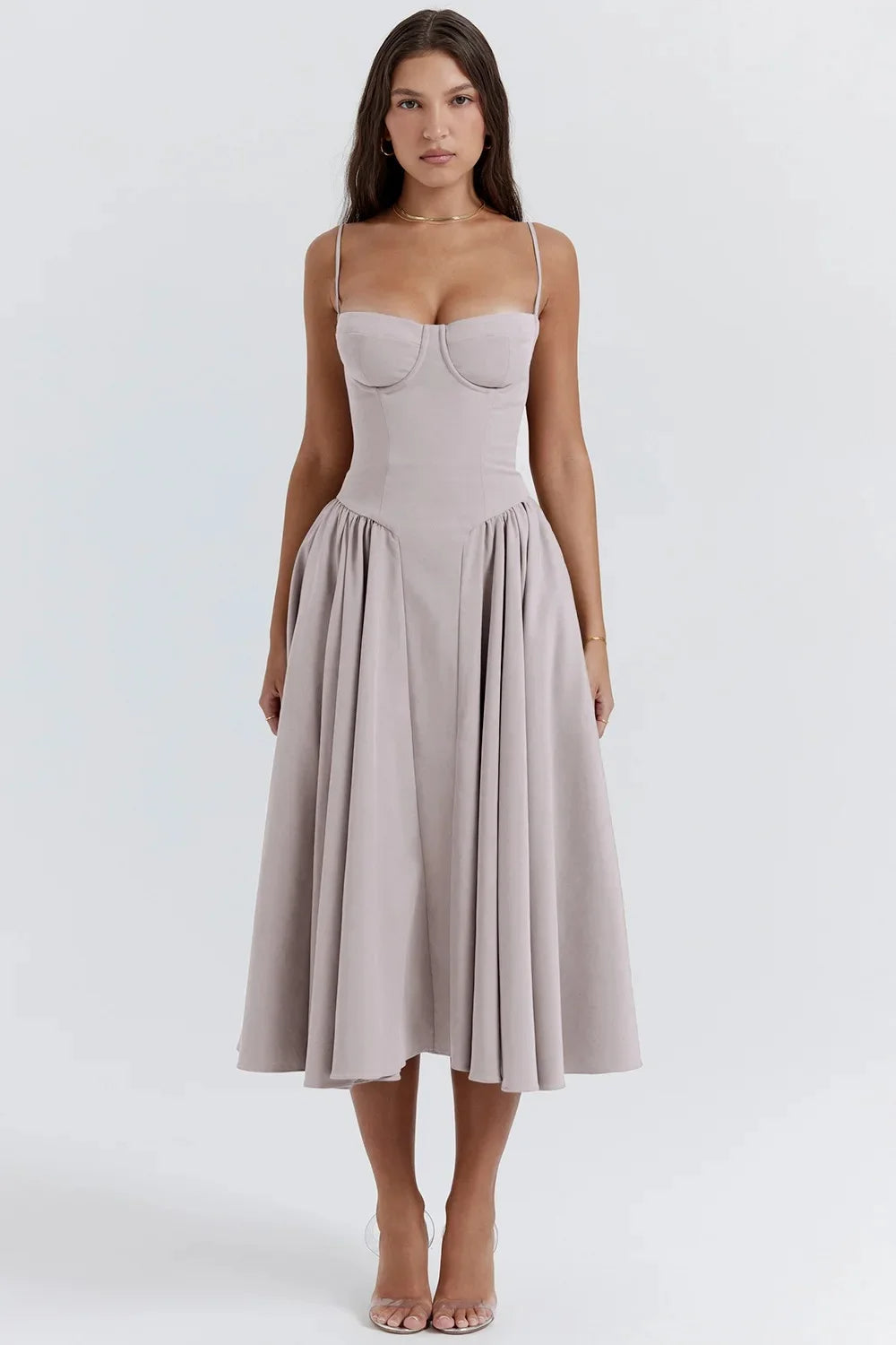 Vestito midi aderente con spalline e pieghe per donna | Ideale per le uscite