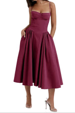 Vestito midi aderente con spalline e pieghe per donna | Ideale per le uscite