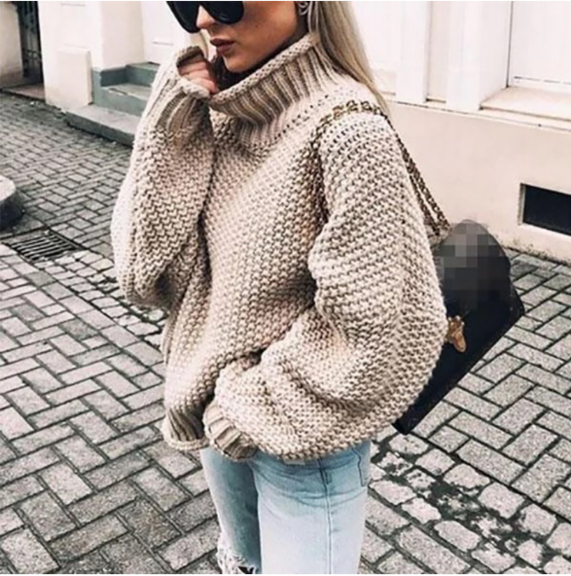 Maglione oversize in cotone a collo alto a maglia grossa