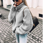 Maglione oversize in cotone a collo alto a maglia grossa