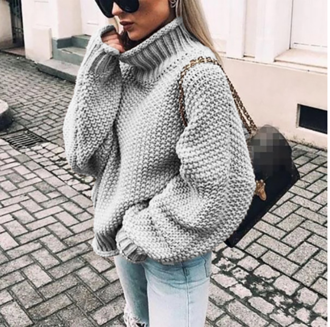 Maglione oversize in cotone a collo alto a maglia grossa
