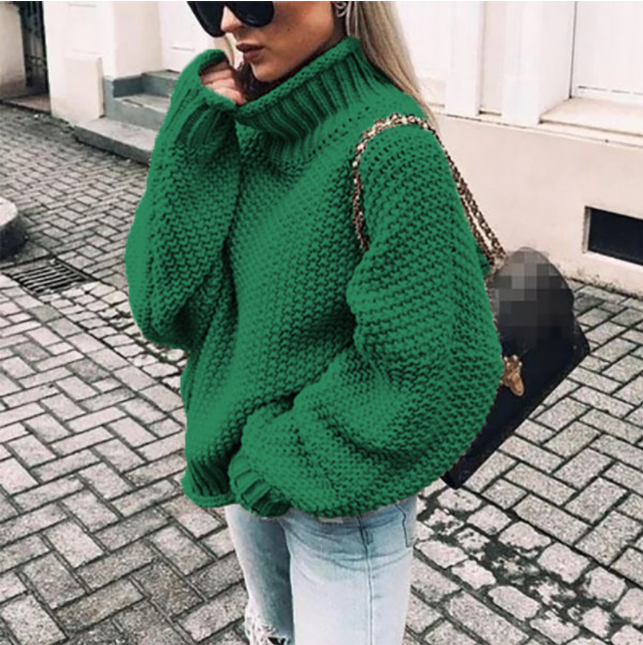 Maglione oversize in cotone a collo alto a maglia grossa