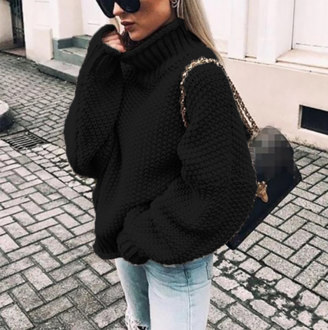 Maglione oversize in cotone a collo alto a maglia grossa