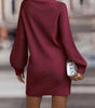 Vestito maglione corto aderente con maniche a sbuffo e collo alto da donna  