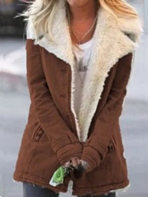 Cappotto dritto stile militare con ampio colletto in pelliccia sintetica da donna