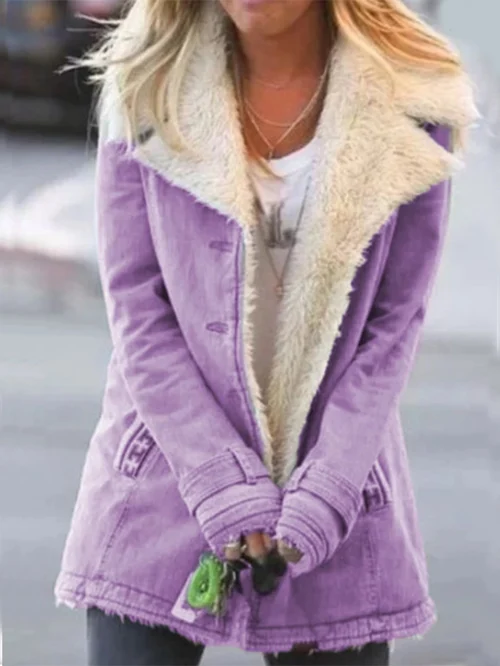 Cappotto dritto stile militare con ampio colletto in pelliccia sintetica da donna
