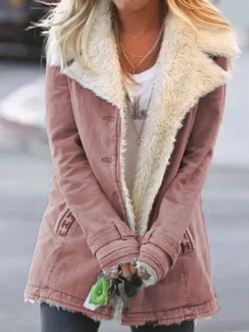 Cappotto dritto stile militare con ampio colletto in pelliccia sintetica da donna