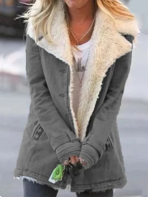 Cappotto dritto stile militare con ampio colletto in pelliccia sintetica da donna