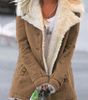 Cappotto dritto stile militare con ampio colletto in pelliccia sintetica da donna
