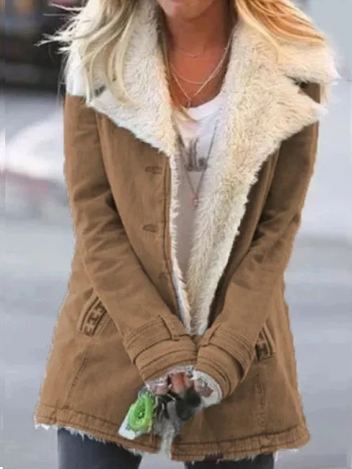 Cappotto dritto stile militare con ampio colletto in pelliccia sintetica da donna