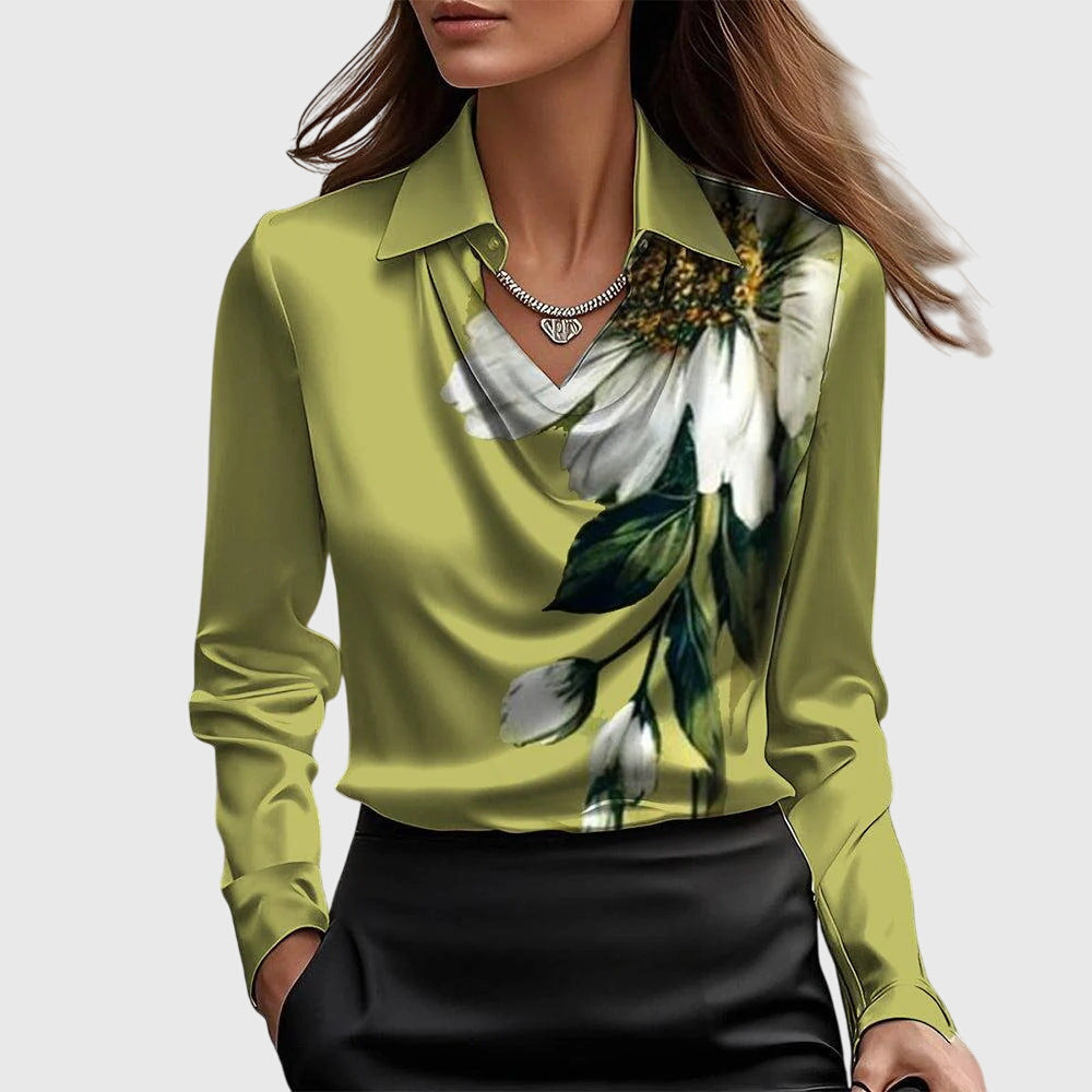 Camicia in raso classica con scollo drappeggiato da donna | Ideale per l'ufficio