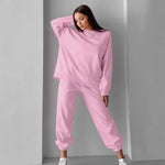 Ensemble deux pièces en velours rose avec sweatshirt à col rond pour Femme - Emilia Lane