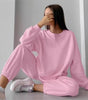 Ensemble deux pièces en velours rose avec sweatshirt à col rond pour Femme - Emilia Lane