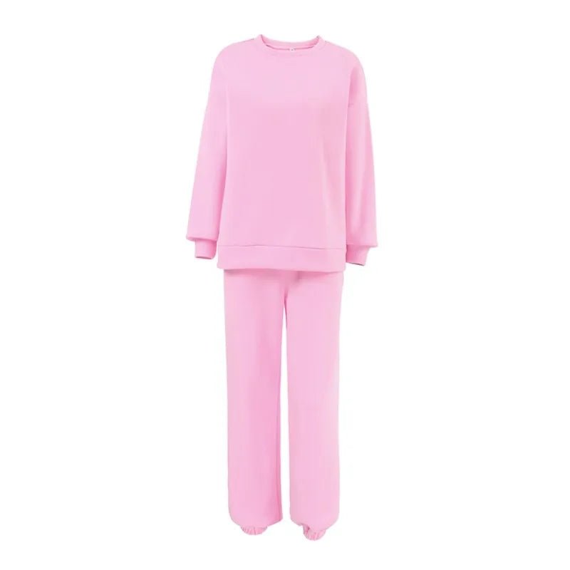 Ensemble deux pièces en velours rose avec sweatshirt à col rond pour Femme - Emilia Lane