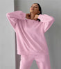 Ensemble deux pièces en velours rose avec sweatshirt à col rond pour Femme - Emilia Lane