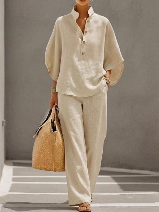 Ensemble Fluide à Manches Chauve - Souris et Pantalon Taille Haute pour Femme | Idéale pour l'Été - Emilia Lane