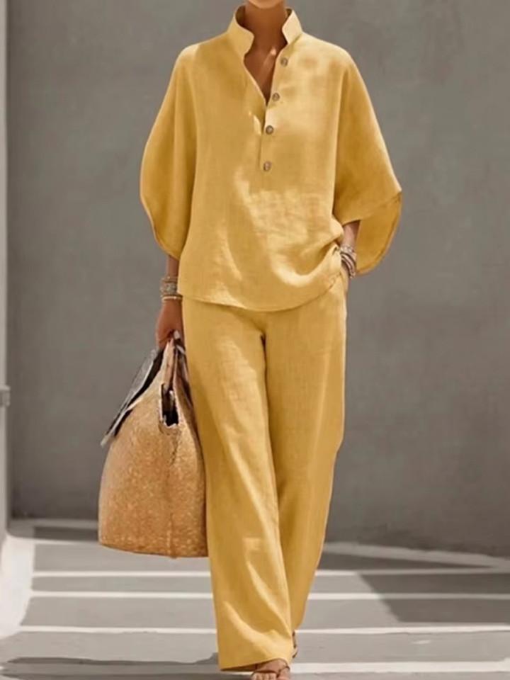 Completo fluido con maniche a pipistrello e pantaloni a vita alta da donna | Ideale per l'estate