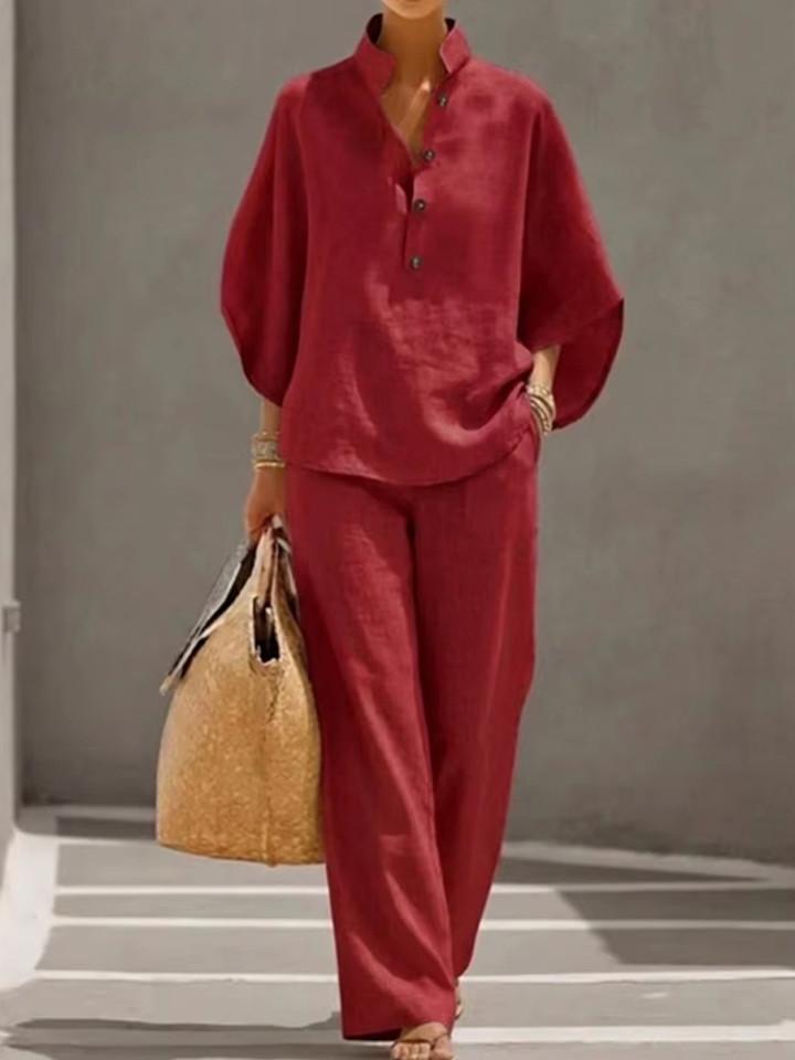 Completo fluido con maniche a pipistrello e pantaloni a vita alta da donna | Ideale per l'estate