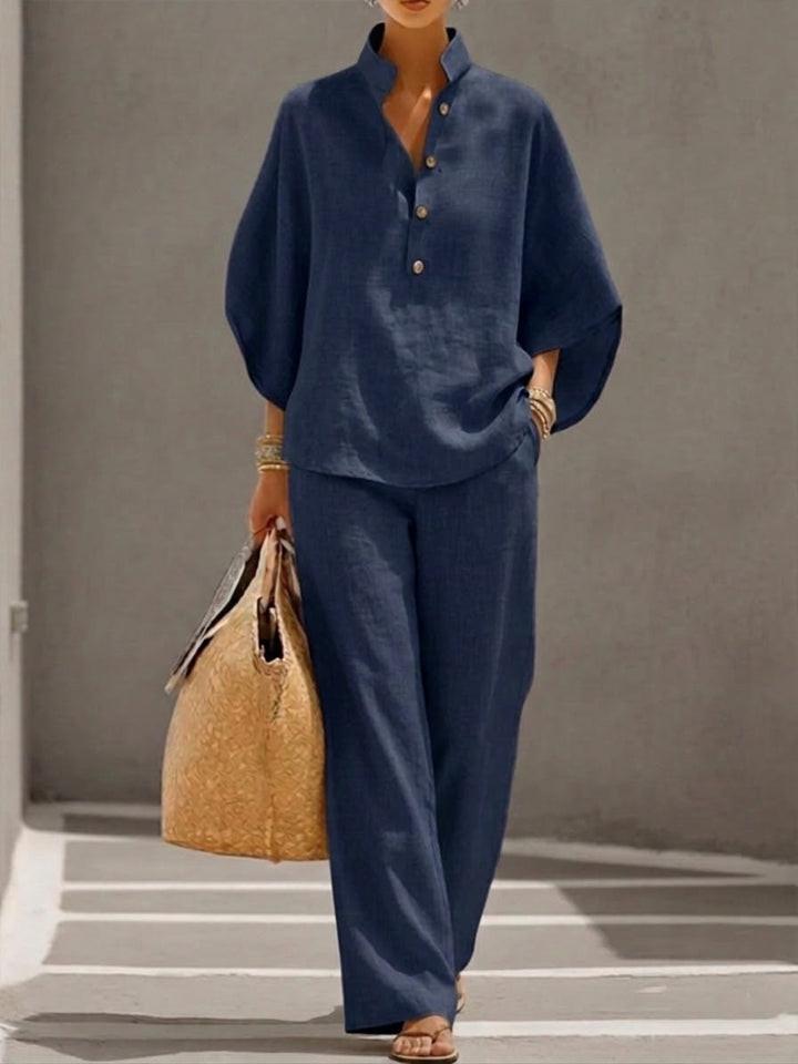 Completo fluido con maniche a pipistrello e pantaloni a vita alta da donna | Ideale per l'estate