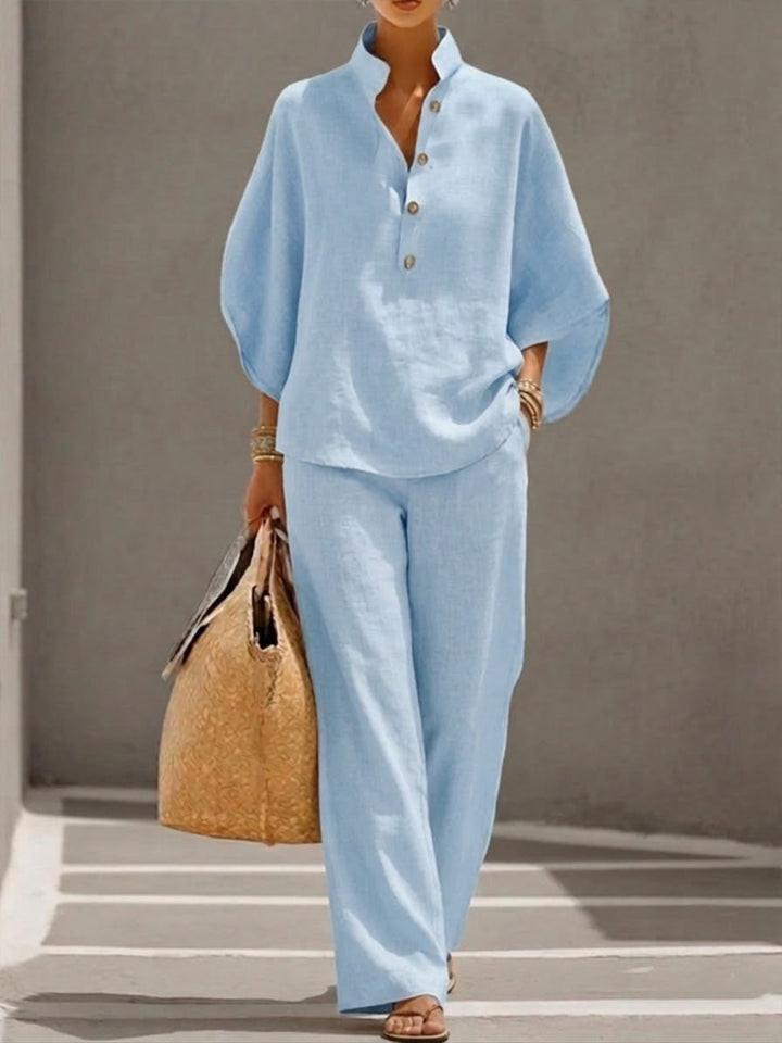Completo fluido con maniche a pipistrello e pantaloni a vita alta da donna | Ideale per l'estate