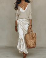 Ensemble Robe Midi Satinée et Pull en Laine pour Femme | Idéal pour le Quotidien - Emilia Lane