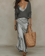 Ensemble Robe Midi Satinée et Pull en Laine pour Femme | Idéal pour le Quotidien - Emilia Lane