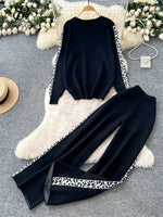 Ensemble Tricoté Top à Manches Longues et Pantalon à Jambes Larges pour Femme - Emilia Lane