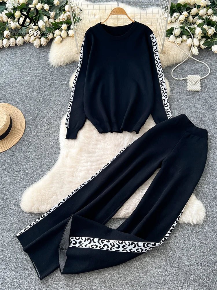Ensemble Tricoté Top à Manches Longues et Pantalon à Jambes Larges pour Femme - Emilia Lane