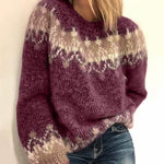 Maglione jacquard con collo tondo e taglio ampio per donna