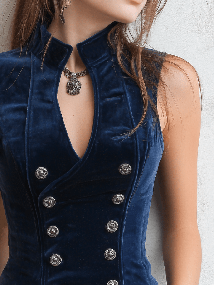 Gilet en velours à col montant et double boutonnage pour Femme - Emilia Lane