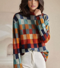 Maglione oversize a quadri con collo alto per donna