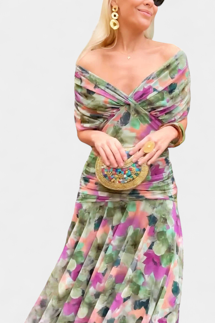 Robe Élégante Vert Foncé Col V Profond