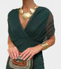 Robe Élégante Vert Foncé Col V Profond