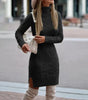Vestito maglione corto aderente con maniche lunghe e collo alto da donna