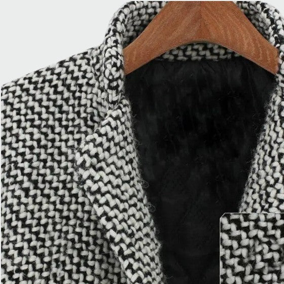 Cappotto lungo con motivo pied de poule da donna