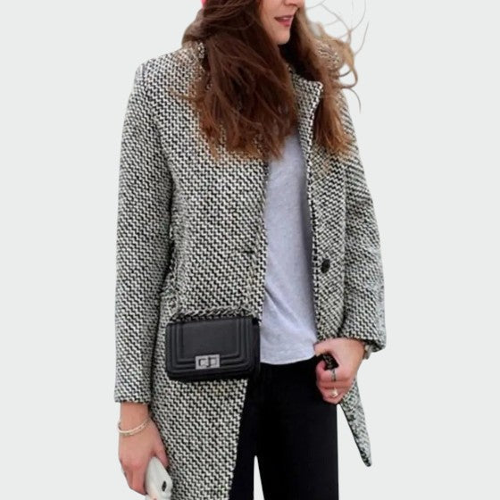 Cappotto lungo con motivo pied de poule da donna