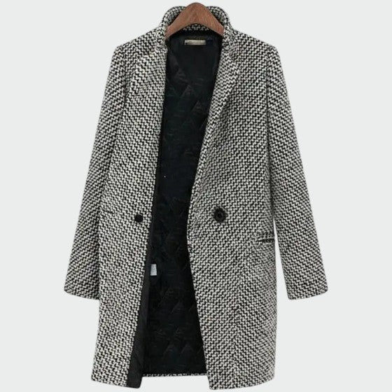 Cappotto lungo con motivo pied de poule da donna