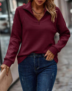 Maglione ampio con collo a zip e coste, maniche lunghe da donna  