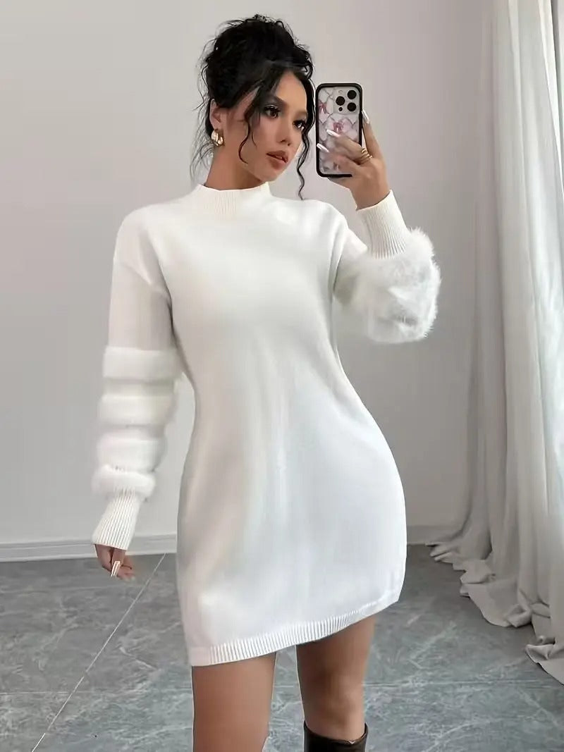 Vestito maglione mini in maglia con maniche lunghe e taglio ampio da donna