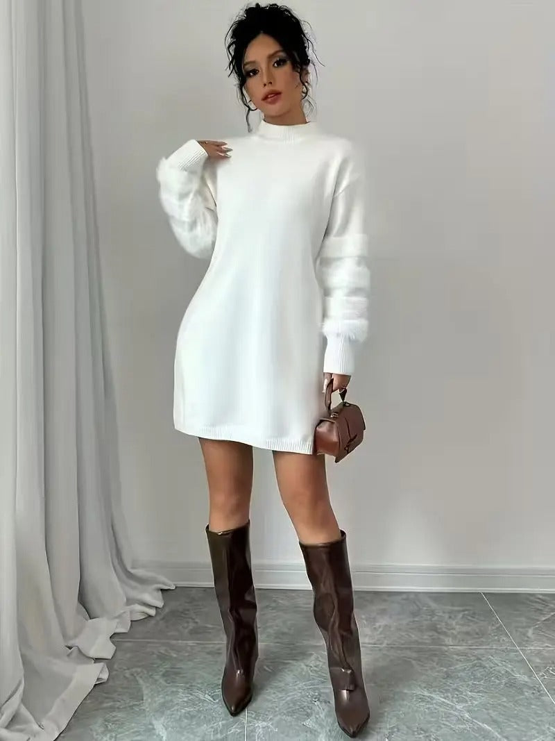 Vestito maglione mini in maglia con maniche lunghe e taglio ampio da donna