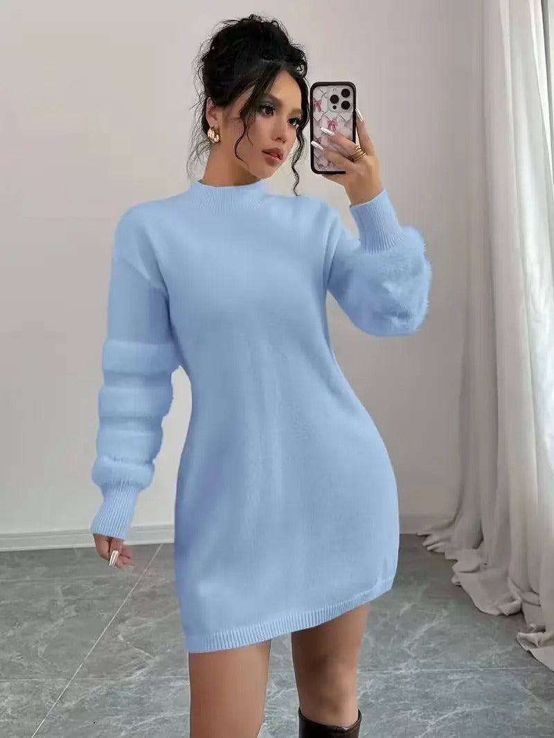 Vestito maglione mini in maglia con maniche lunghe e taglio ampio da donna